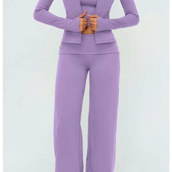 Soft Glow 3-Piece Lounge & Workout Set with V-neck Crop